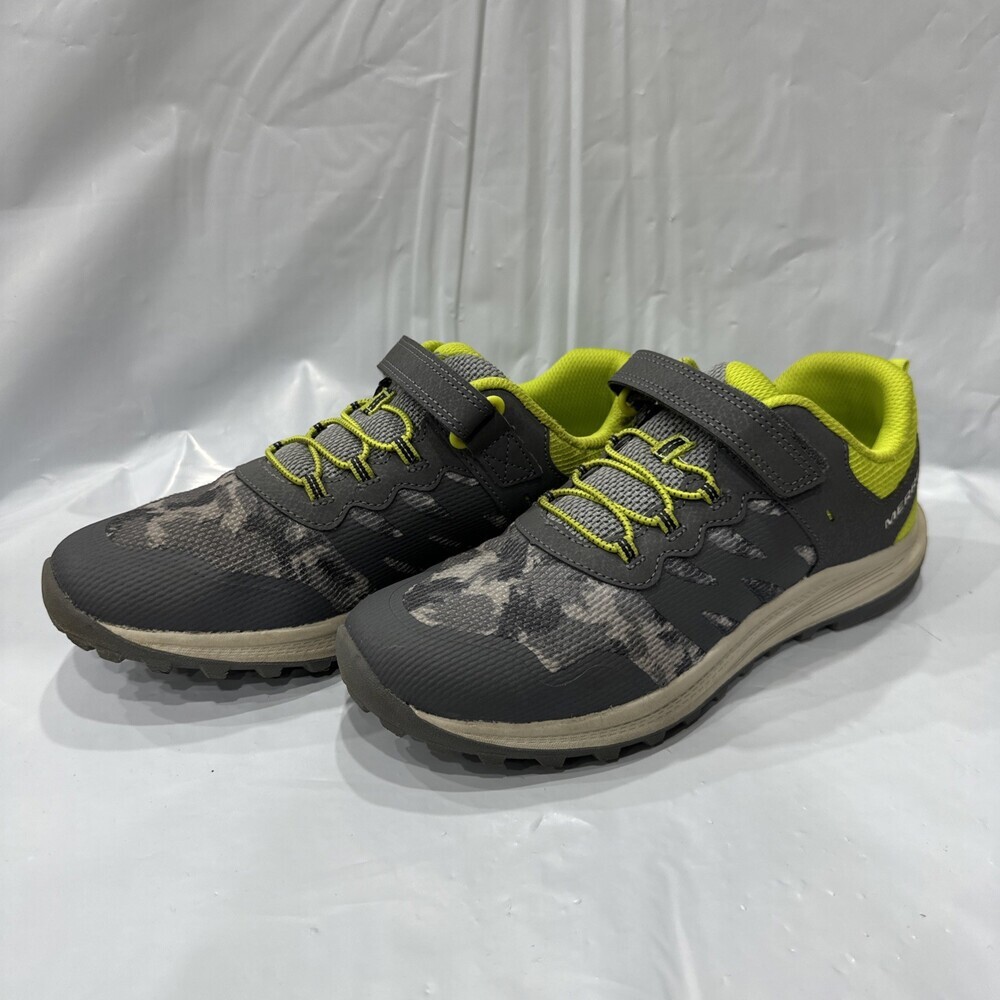 Merrell Nova 3 MK267733 Sneaker Kids Size 7 Gray Lime Hook-and-Loop Shoes EBS791